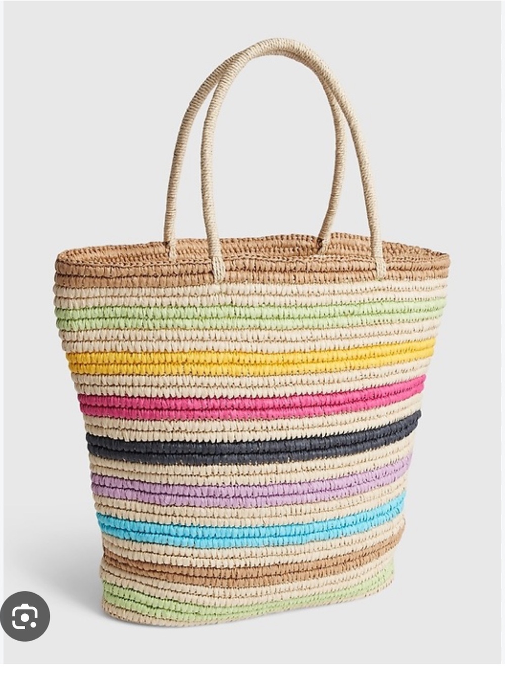 Rainbow Stripe Straw Tote Bag
